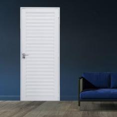 Imagem de Porta Palheta de Alumínio 210 X80cm Linha 30 Lado Esquerdo Esquadrias Bergame Branco