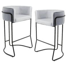 Imagem de Kit 2 Banquetas Decorativas Base Aço  Betina  C-315 Linho  Gelo - Domi