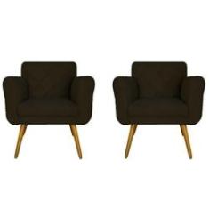 Imagem de Kit 02 Poltronas Decorativas Isa em Tressê Suede Marrom - DS Móveis