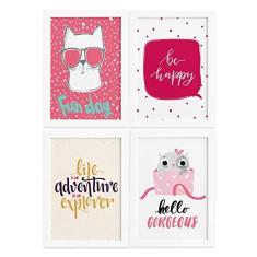 Imagem de Quadros com Frases Happy Cat Moldura  22x32cm 4un