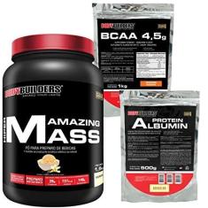 Imagem de Hipercalórico Amazing Mass 1,5Kg + Albumina Protein 500g + BCAA 4,5 1kg-Bodybuilders Baunilha