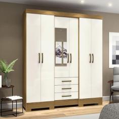 Imagem de Guarda Roupas Casal 6 Portas 3 Gavetas Com Espelho B23 Nature / Off Wh