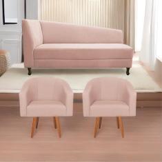 Imagem de Kit Diva Recamier Heitor 185cm Lado Direito E 02 Poltronas Luiza Suede