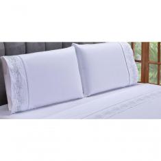 Imagem de Jogo Lençol Floral Quarto Casal King Bordado 4 Peças 2fronha Cor: Branco Com Cinza