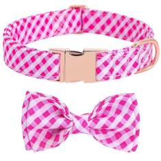Imagem de Coleira para cães com laço, coleiras xadrez rosa com laço destacável e fivela de metal, coleira ajustável presentes para cães pequenos, médios e grandes e meninas meninos