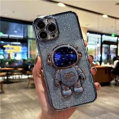 Imagem de Capa de telefone com suporte de astronauta com brilho e chapeamento para iPhone 11 12 13 Mini 14 15 Pro Max X XR XS Capa de suporte em 7 8 Plus, azul claro Gary, para iPhone 6 6S