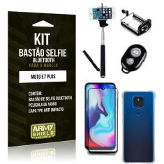 Imagem de Kit Moto E7 Plus Bastão de Selfie Bluetooth + Capinha Anti Impacto + P