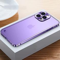 Imagem de Caso de armação de metal galvanizado de luxo para iphone 11 12 13 14 pro max 12 13 mini 14 plus capas de telefone de placa traseira de acrílico fosco, roxo 1, para iphone 13mini