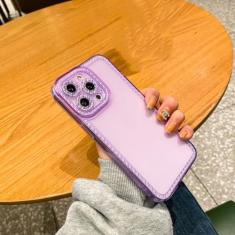 Imagem de Capa transparente luxuosa com diamante de cristal para iPhone 14 13 12 11 Pro Max X XR XS 7 8 Plus Capa de silicone macia transparente e brilhante, roxa, para iPhone 14