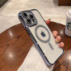 Imagem de CAPASECHOR Capa magnética transparente para iPhone14 Pro Max de 6,7 polegadas, compatível com MagSafe Sparkly Diamond Electroplate Case com proteção para câmera, capa de TPU macia à prova de choque
