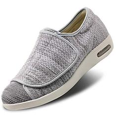 Imagem de Tênis feminino comprovado para alívio da dor nos pés com suporte de arco, palmilha de espuma viscoelástica larga para caminhada, edema ortopédico, pés inchados, artrite interna/externa, Cinza claro,