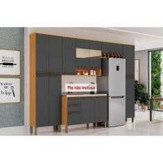 Imagem de Cozinha Modulada Completa Nápoli Prime 5 Peças (2Aéreos+1Balcão+2Paneleiros) C5P96 Amendoa/Grafite - Ronipa