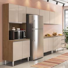 Imagem de Cozinha Modulada Milla 6 Peças Amendoa Off White Puxador Aluminio - Mi