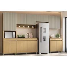 Imagem de Cozinha Modulada Completa Simone Mendes 6 Peças (3Aéreos+2Balcões+1Paneleiro) C6P90 Carvalho/Cinza - Nesher