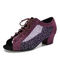 Imagem de SWDZM Sapatos femininos de dança latina com cadarço salsa tango, tênis para prática de dança, modelo L595, L505-salto roxo 3,8 cm - sola de camurça, 38
