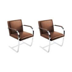 Imagem de Kit 2 Cadeiras Brno Escritório Couro Sintético Marrom Barra Chata Cromada Cor Marrom