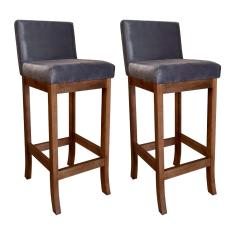 Imagem de Kit 2 Banquetas Alta Estofada para Bancada Gourmet 38x100 Cm Espanha Madeira Castanho Suede Cinza CCS