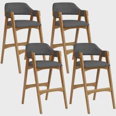 Imagem de Kit 04 Banquetas Altas Para Cozinha Sala de Jantar Bar Suran L02 Linho Cinza Escuro - Lyam Decor