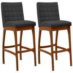 Imagem de Kit 02 Banquetas Altas Para Cozinha Sala De Jantar Fixa Mila L02 Bouclê Preto