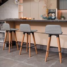 Imagem de Banqueta Baixa Linea Aço Preto Assento Cinza