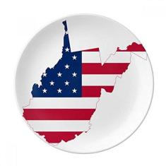 Imagem de Virgínia EUA Mapa Ocidental Estrelas Listras Bandeira Prato de Sobremesa Decorativo Porcelana 20,32 cm Jantar Casa