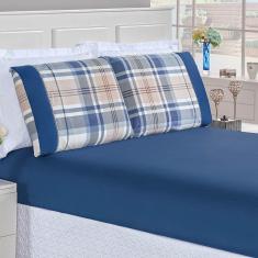 Imagem de Jogo De Lençol Real King 3 Peças Micropercal 200 Fios Ponto Palito Estampado - Azul Titânio