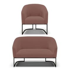 Imagem de Sofá Namoradeira E Poltrona Base Industrial Preto Stella Veludo D03 - D`rossi Cor Rose