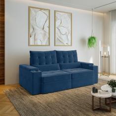 Imagem de Sofá Retrátil e Reclinável com Porta Copos e Usb 3 Lugares 220cm Embaúba Extra Cabecasa Madeiramadei Azul Diamante