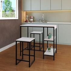 Imagem de Mesa Bistrô 100cm com 2 Banquetas Active Yescasa Branco Chess/Preta