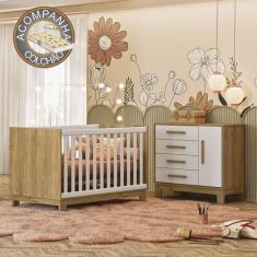 Imagem de Quarto de Bebê Qencanto Slim com Cômoda 4355 e Berço 4315 Qmovi Freijó
