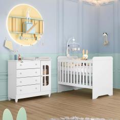 Imagem de Quarto de Bebê Cômoda com Fraldário Berço 3 em 1 Gabrielle Branco Brilho Carolina Baby