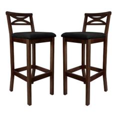 Imagem de Kit 2 Banquetas Media Estofada para Bancada Madri Madeira Capuccino Suede Preto CCS