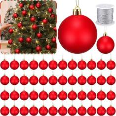 Imagem de Wettarn 50 peças de enfeites de árvore de Natal vermelha fosca com tampa e corda para pendurar bolas de Natal para artesanato faça você mesmo, árvore de Natal, festa de Natal, casamento, decoração de