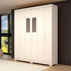 Imagem de Guarda-roupa Casal 164,10cm 6 Portas 2 Gavetas com Espelho 100% Mdf Papoulas Espresso Móveis Branco