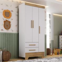 Imagem de Guarda Roupa Infantil 3 Portas e 2 Gavetas Tic Tac Branco Fosco/Nature