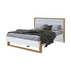 Imagem de cama queen freetown revestimento sintético amêndoa e branca