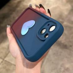 Imagem de Capa de silicone líquido macio gradiente fofo 3D amor coração para iPhone 11 12 13 14 Pro Max XR X XS 8 7 Plus SE 3 capa de cor doce, vinho marinho, para iPhone 11 Pro