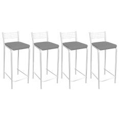 Imagem de Kit 4 Banquetas Sala Jantar Gênova 1B705CR 4 Un Cromado/Courano Preto - Kappesberg