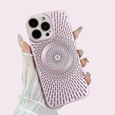 Imagem de Capa de malha de dissipação de calor respirável para iPhone 15 ProMax 15 15Pro Capa de proteção de carregamento por sucção magnética, rosa, para iPhone 15