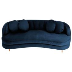 Imagem de Sofá Curvo 3 Lugares Orgânico Sala Recepção Escritório Decorativo Luxo Panamá 185cm Suede Cor Azul Marinho