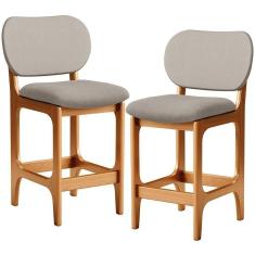 Imagem de Kit 02 Banquetas Baixa Bar Cozinha E Sala De Jantar Fixa Betta L02 Imbuia Linho Bege