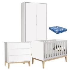 Imagem de Quarto de Bebê Classic 2 Portas com Colchão e Cômoda Gaveteiro Branco 
