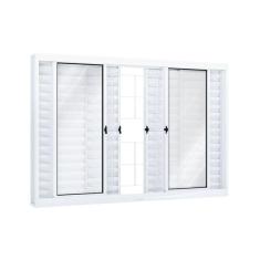 Imagem de Janela de Correr Aço Veneziana 6 Folhas com Grade Quadrada Riobras  120cmx150cm Branco