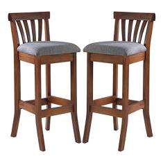 Imagem de Kit 2 Banquetas Alta Estofada Anthurium 36 x 100 Cm Madeira Maciça Imbuia Linho Cinza L55 - RMI