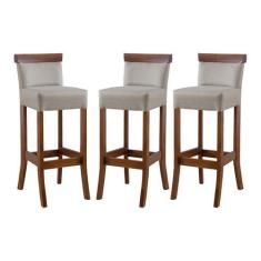 Imagem de Kit 3 Banquetas Alta com Encosto Estofada 36x100 Cm Diamantina Madeira