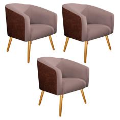Imagem de kit 03 Poltronas Luiza Corano Nozes e Linho Rosê - Amarena Móveis