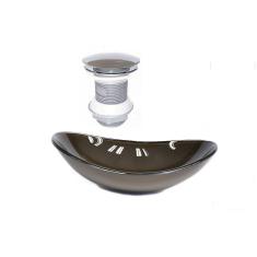 Imagem de Cuba De Vidro Oval 47Cm Marrom + Válvula Click