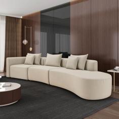 Imagem de Sofá Curvo Decorativo Kimiko 437Cm 5 Lugares Sala de Estar com Chaise Veludo Bege G52 - Gran Belo