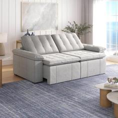 Imagem de Sofá Cama Retrátil E Reclinável 4 Lugares 240cm Linho Com Molas Palmei