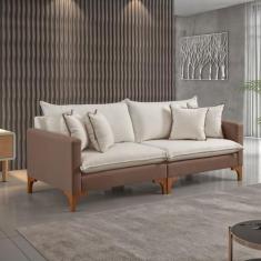 Imagem de Sofá Living Bipartido Com 4 Almofadas Bouclé M195 220cm - Estofados Ma